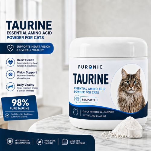 Furonic Taurine for Cats, a 200g jar of pure taurine powder